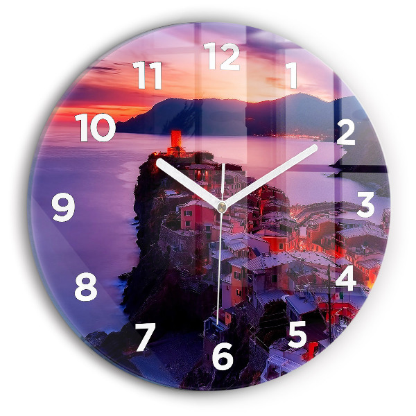 Orologio rotondo in vetro Case vicino al lago