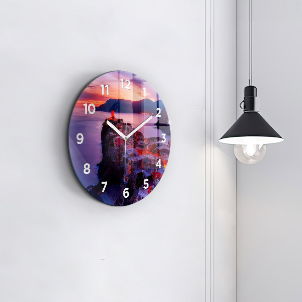 Orologio rotondo in vetro Case vicino al lago