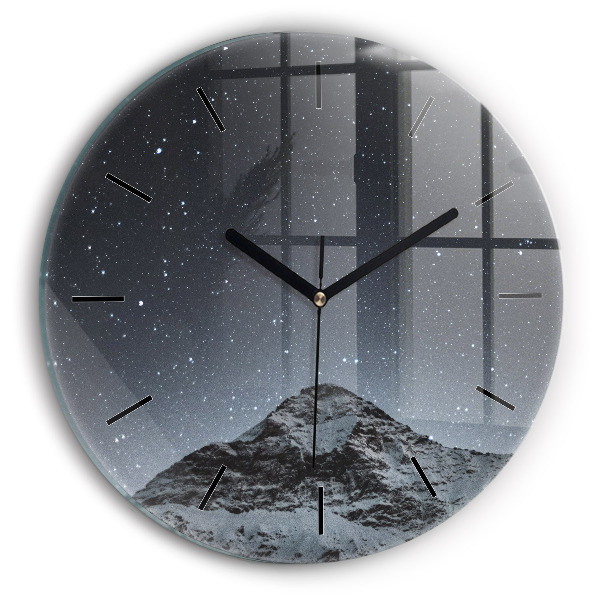 Orologio rotondo in vetro Montagna sotto le stelle
