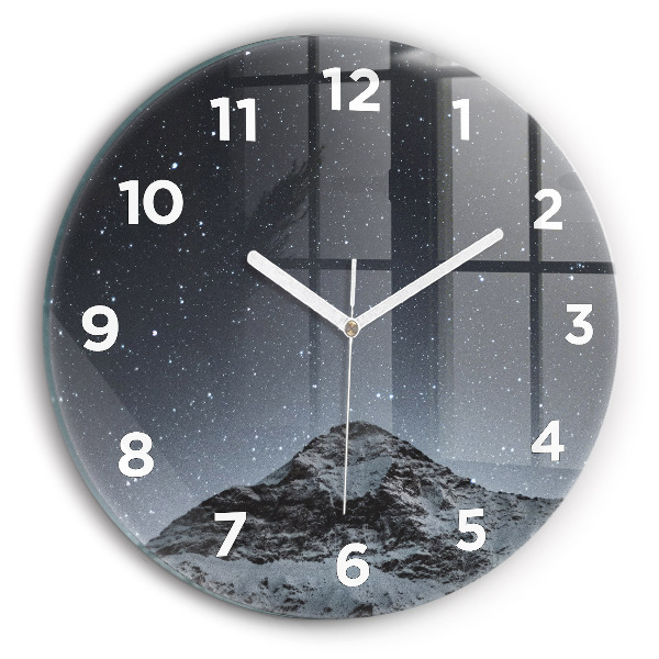Orologio rotondo in vetro Montagna sotto le stelle