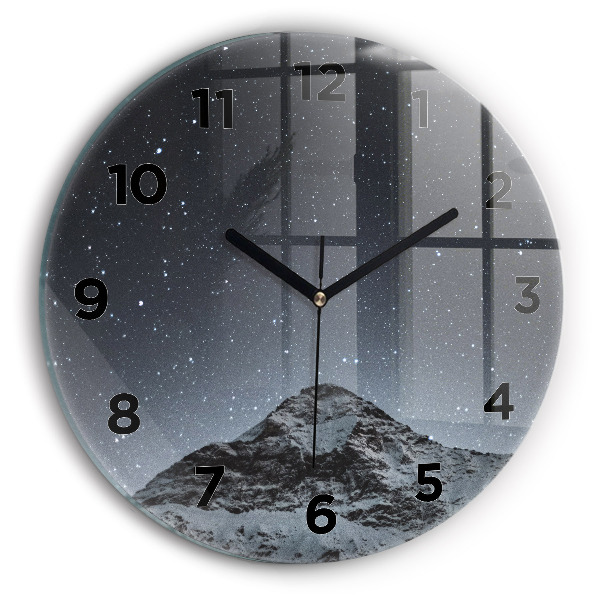 Orologio rotondo in vetro Montagna sotto le stelle