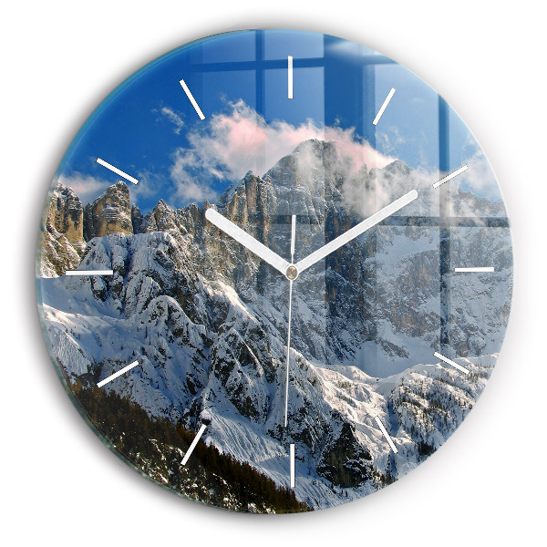 Orologio rotondo in vetro Montagne sotto il cielo azzurro