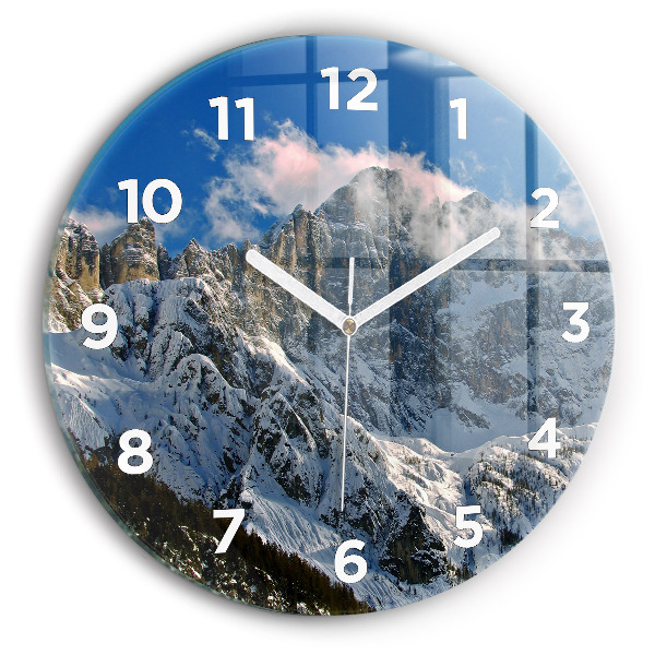 Orologio rotondo in vetro Montagne sotto il cielo azzurro