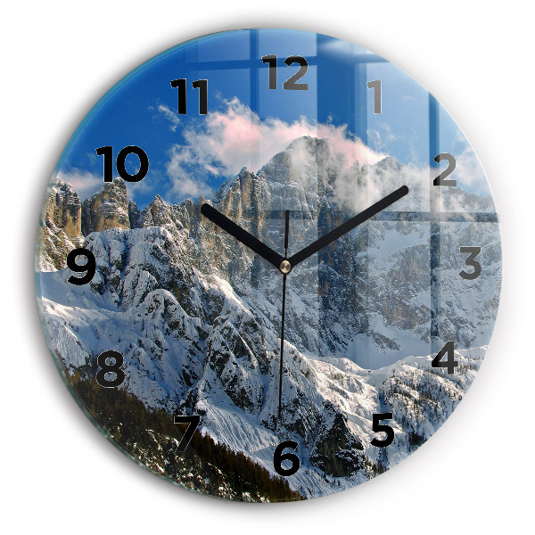 Orologio rotondo in vetro Montagne sotto il cielo azzurro