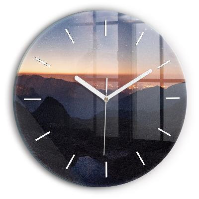 Orologio rotondo in vetro Montagne al tramonto
