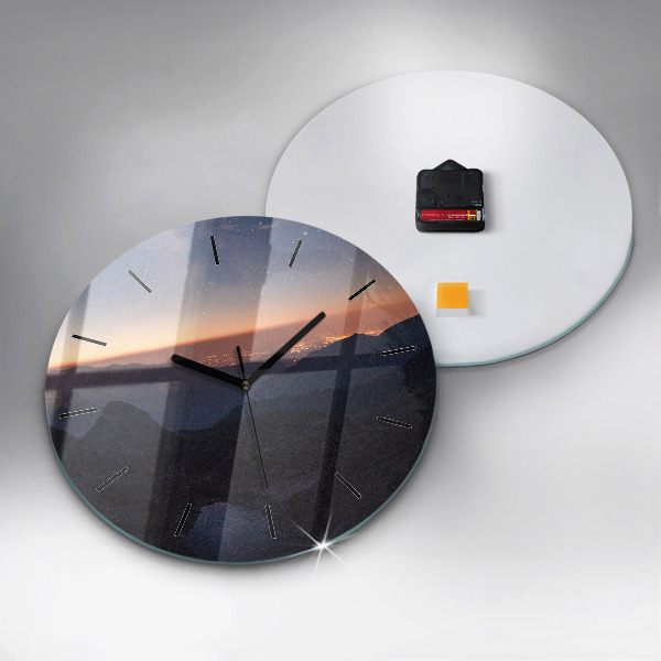 Orologio rotondo in vetro Montagne al tramonto