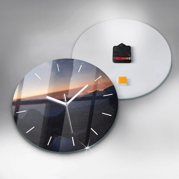 Orologio rotondo in vetro Montagne al tramonto