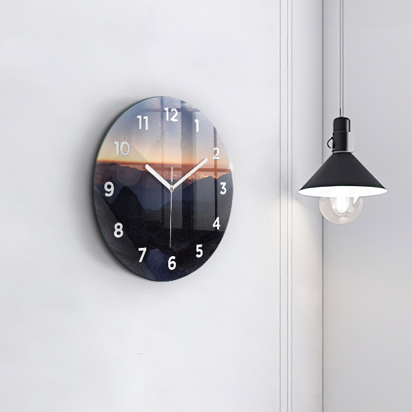 Orologio rotondo in vetro Montagne al tramonto