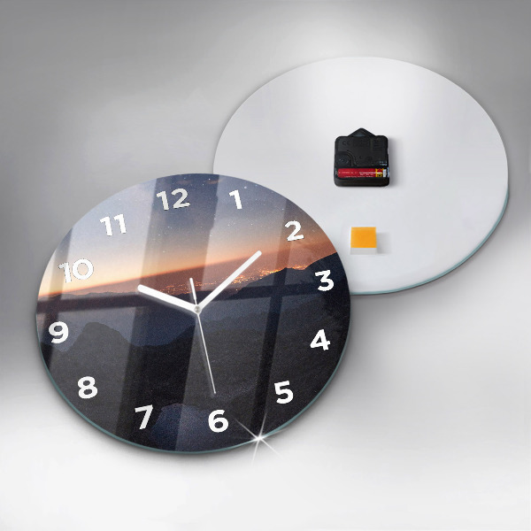 Orologio rotondo in vetro Montagne al tramonto
