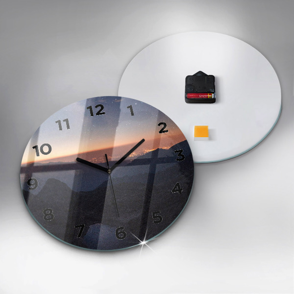 Orologio rotondo in vetro Montagne al tramonto