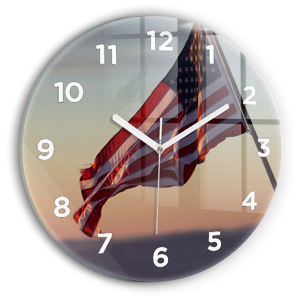 Orologio rotondo in vetro Bandiera degli Stati Uniti che sventola