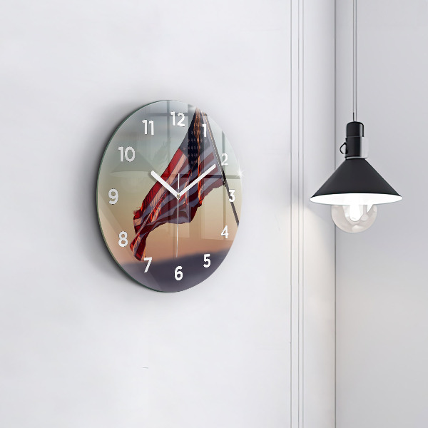 Orologio rotondo in vetro Bandiera degli Stati Uniti che sventola