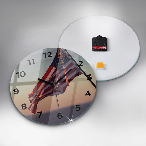 Orologio rotondo in vetro Bandiera degli Stati Uniti che sventola