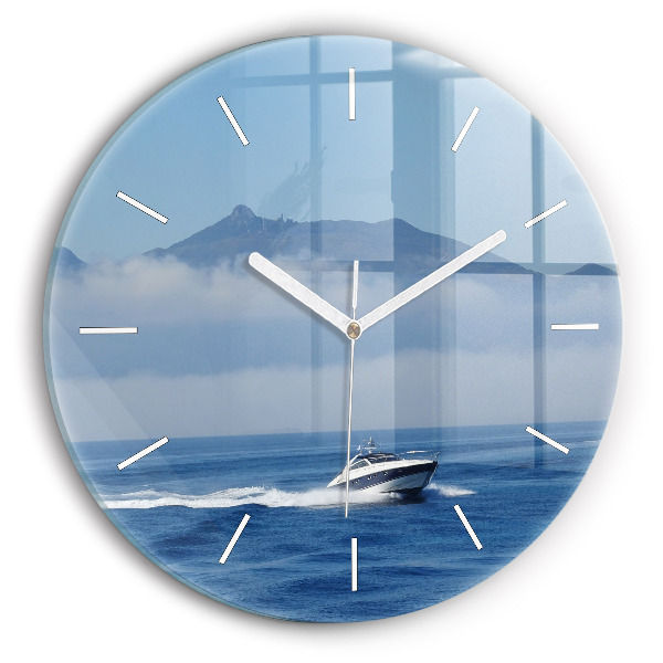 Orologio rotondo in vetro Una barca che galleggia sull'oceano