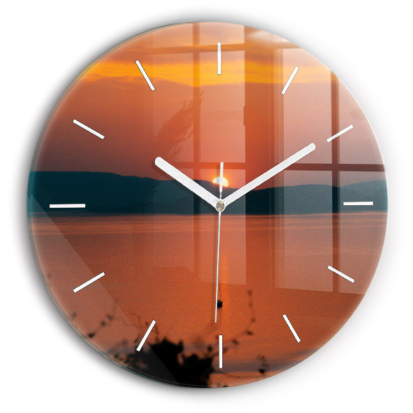Orologio rotondo in vetro Lago Balaton di sera