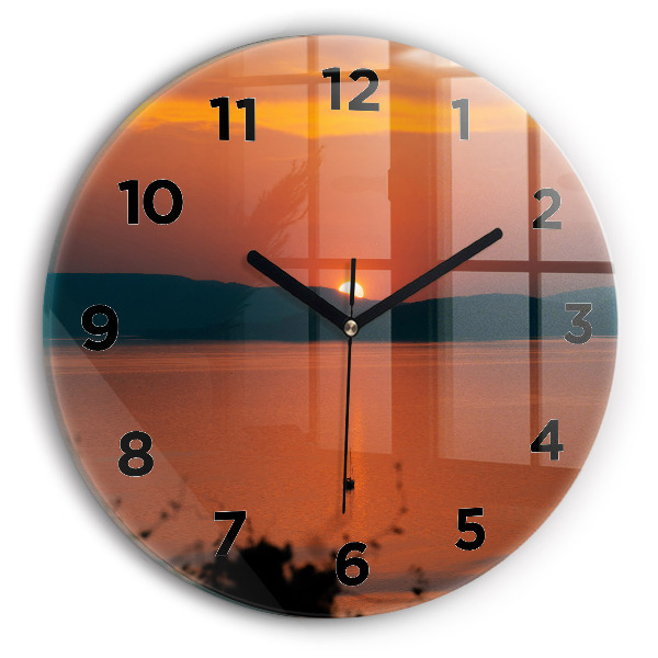 Orologio rotondo in vetro Lago Balaton di sera