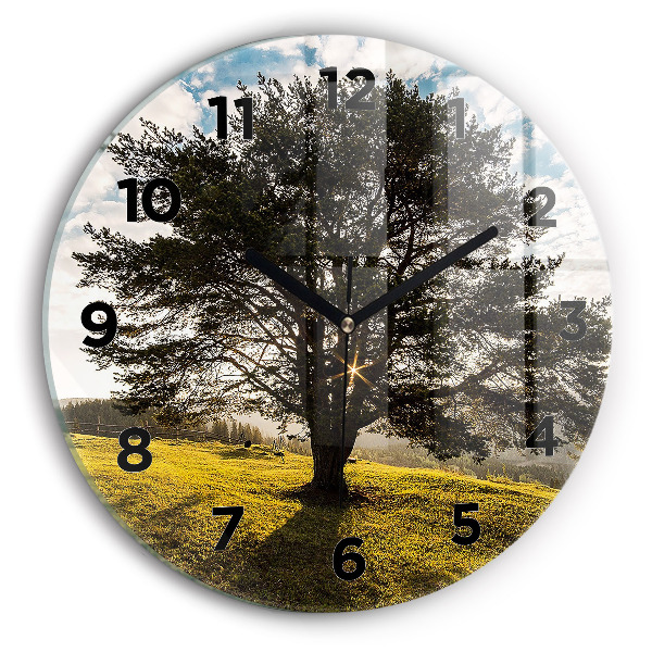 Orologio rotondo in vetro Un albero su una collina
