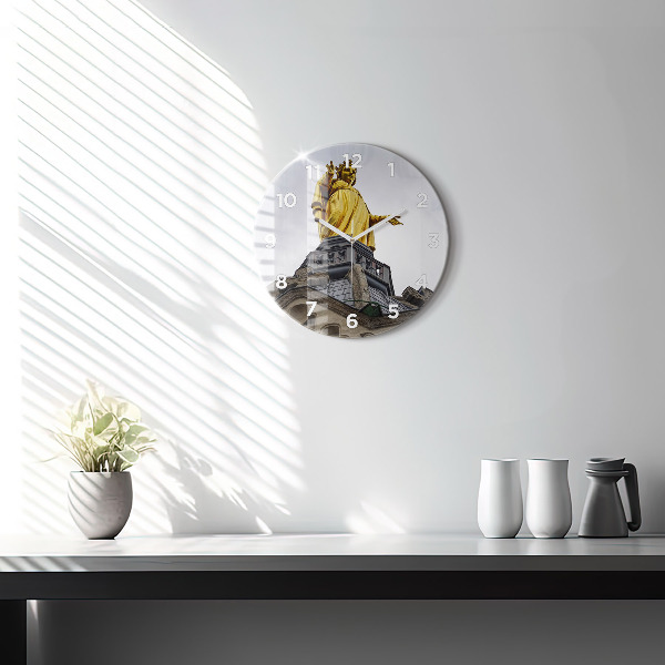 Orologio rotondo in vetro Statua della Vergine Maria a Lione