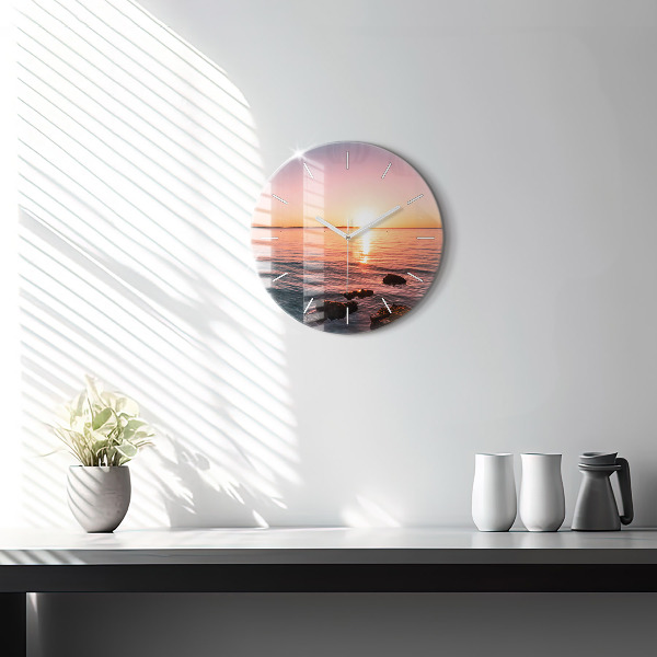 Orologio rotondo in vetro Rocce al tramonto