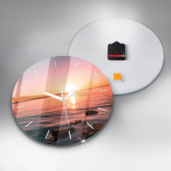 Orologio rotondo in vetro Rocce al tramonto