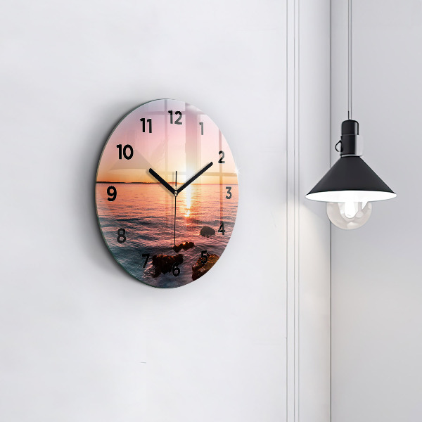 Orologio rotondo in vetro Rocce al tramonto