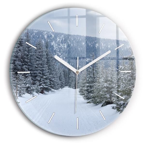 Orologio rotondo in vetro Monti dei Giganti della Repubblica Ceca in inverno