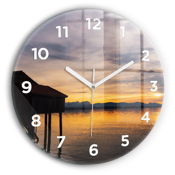 Orologio rotondo in vetro Tramonto sul lago
