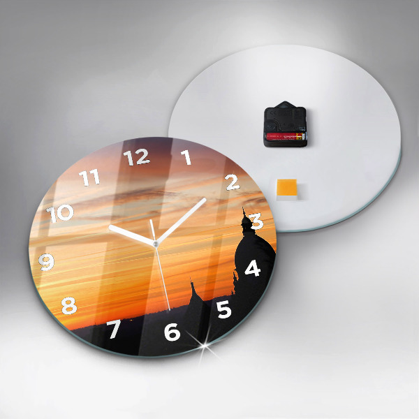 Orologio rotondo in vetro Edificio e tramonto
