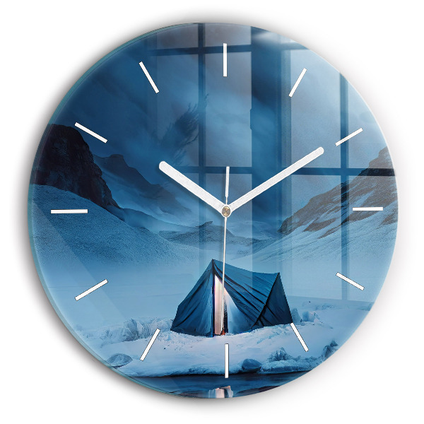 Orologio rotondo in vetro Tenda sulle montagne dell'Islanda