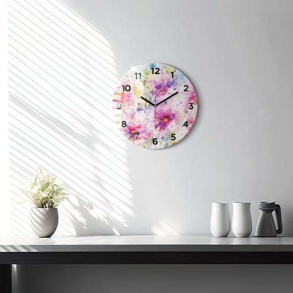 Orologio rotondo in vetro Fiori dipinti