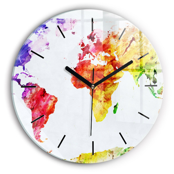 Orologio rotondo Mappa del mondo ad acquerello