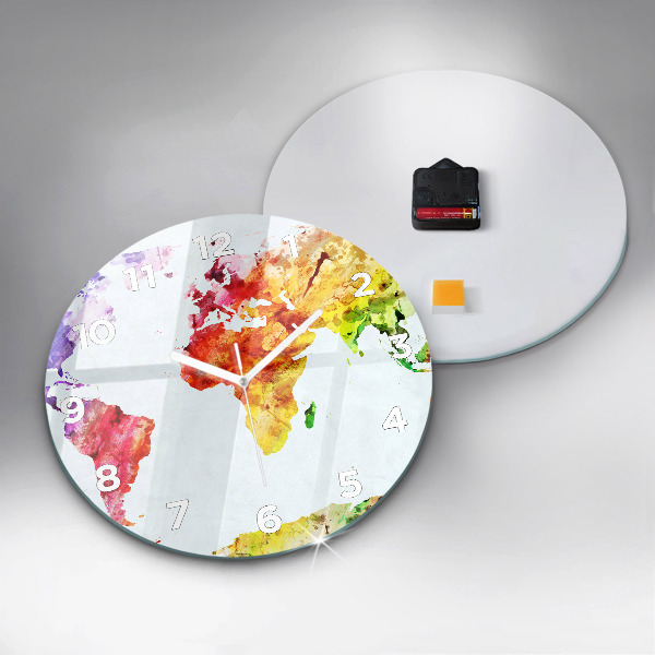 Orologio rotondo Mappa del mondo ad acquerello