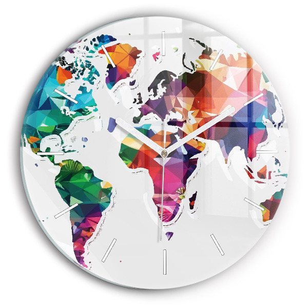 Orologio rotondo in vetro Triangoli della mappa del mondo