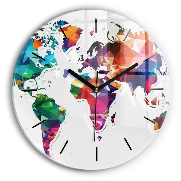 Orologio rotondo in vetro Triangoli della mappa del mondo