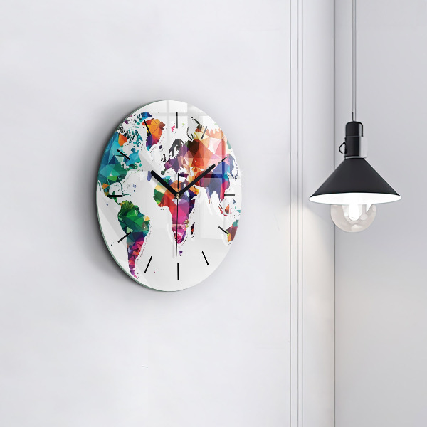 Orologio rotondo in vetro Triangoli della mappa del mondo