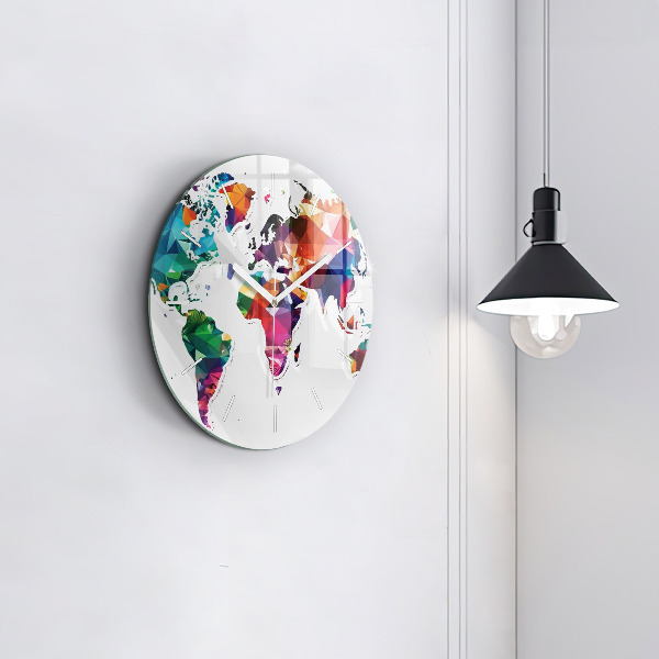 Orologio rotondo in vetro Triangoli della mappa del mondo