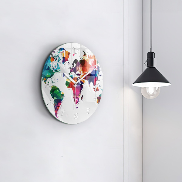 Orologio rotondo in vetro Triangoli della mappa del mondo