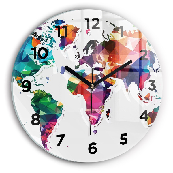 Orologio rotondo in vetro Triangoli della mappa del mondo