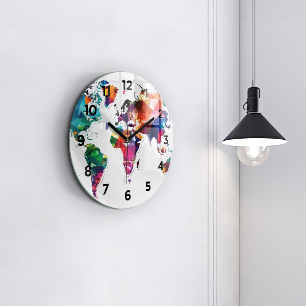 Orologio rotondo in vetro Triangoli della mappa del mondo