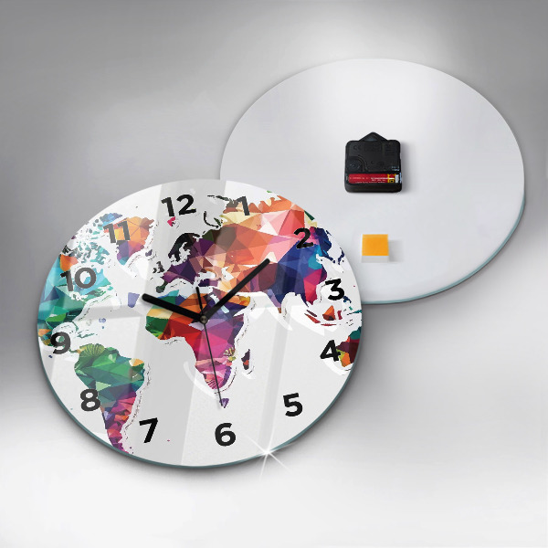Orologio rotondo in vetro Triangoli della mappa del mondo