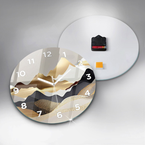 Orologio rotondo in vetro Montagne dorate astratte
