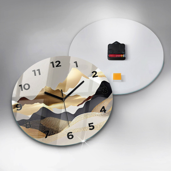Orologio rotondo in vetro Montagne dorate astratte