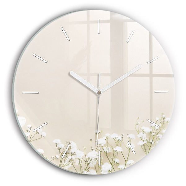 Orologio rotondo in vetro Fiori di gipsofila in fiore