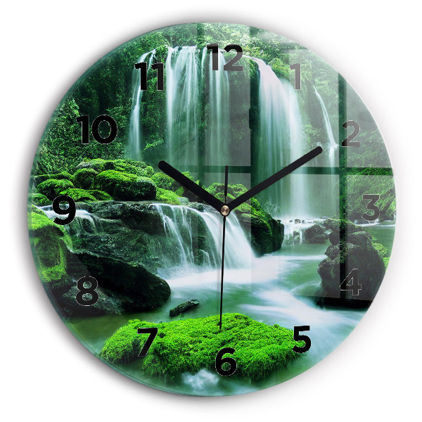 Orologio rotondo in vetro Cascata tra il muschio