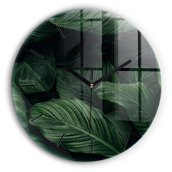 Orologio rotondo in vetro Monstera tropicale
