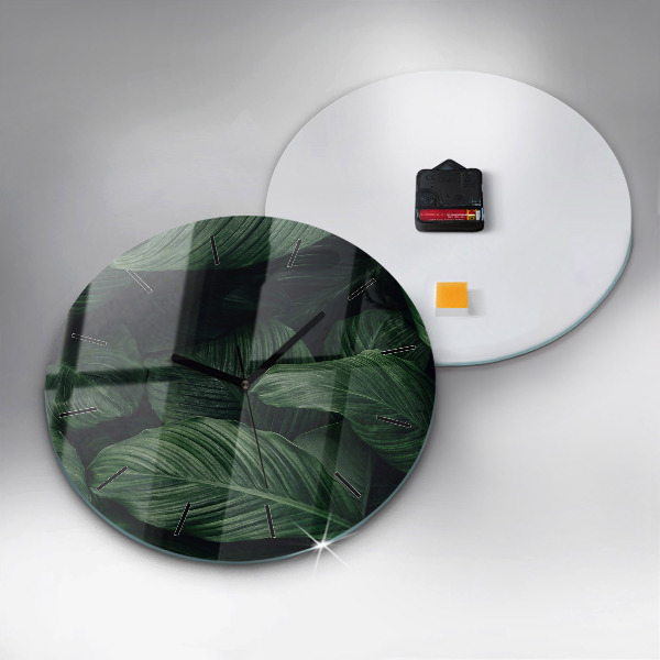 Orologio rotondo in vetro Monstera tropicale