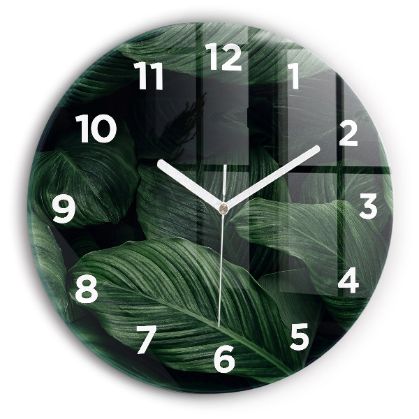 Orologio rotondo in vetro Monstera tropicale