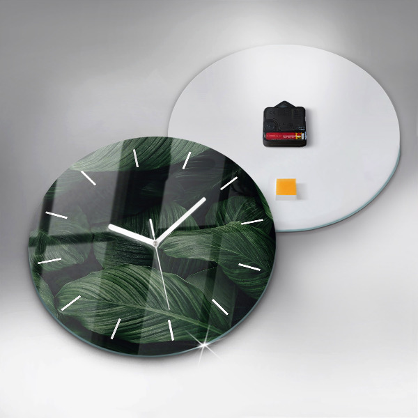 Orologio rotondo in vetro Monstera tropicale