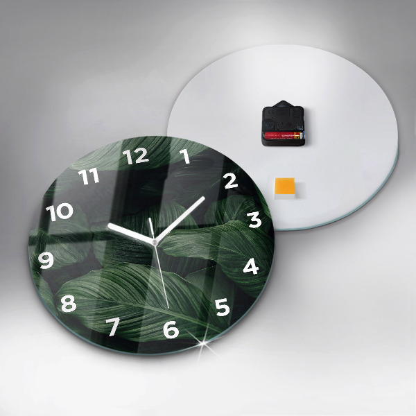 Orologio rotondo in vetro Monstera tropicale