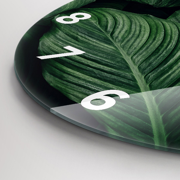 Orologio rotondo in vetro Monstera tropicale